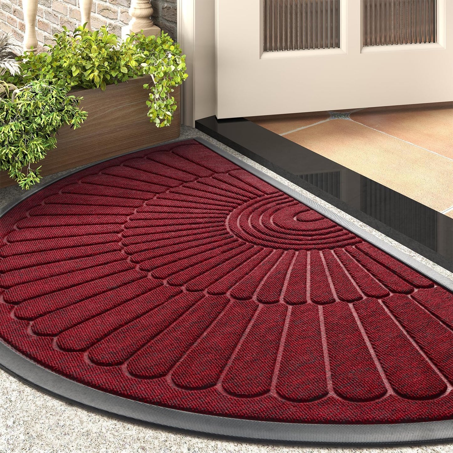 tchdio Door Mat Outdoor Indoor Entrance Doormat-Semicircular Durable Rubber Non Slip Front Door Mat for Outside Inside Entry Entryway Dirt Trapper WelcomeMat for Muddy Paws and Shoes-Black 17”x30”