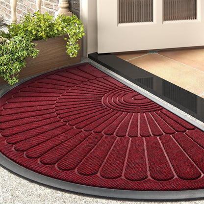 tchdio Door Mat Outdoor Indoor Entrance Doormat-Semicircular Durable Rubber Non Slip Front Door Mat for Outside Inside Entry Entryway Dirt Trapper WelcomeMat for Muddy Paws and Shoes-Black 17”x30”