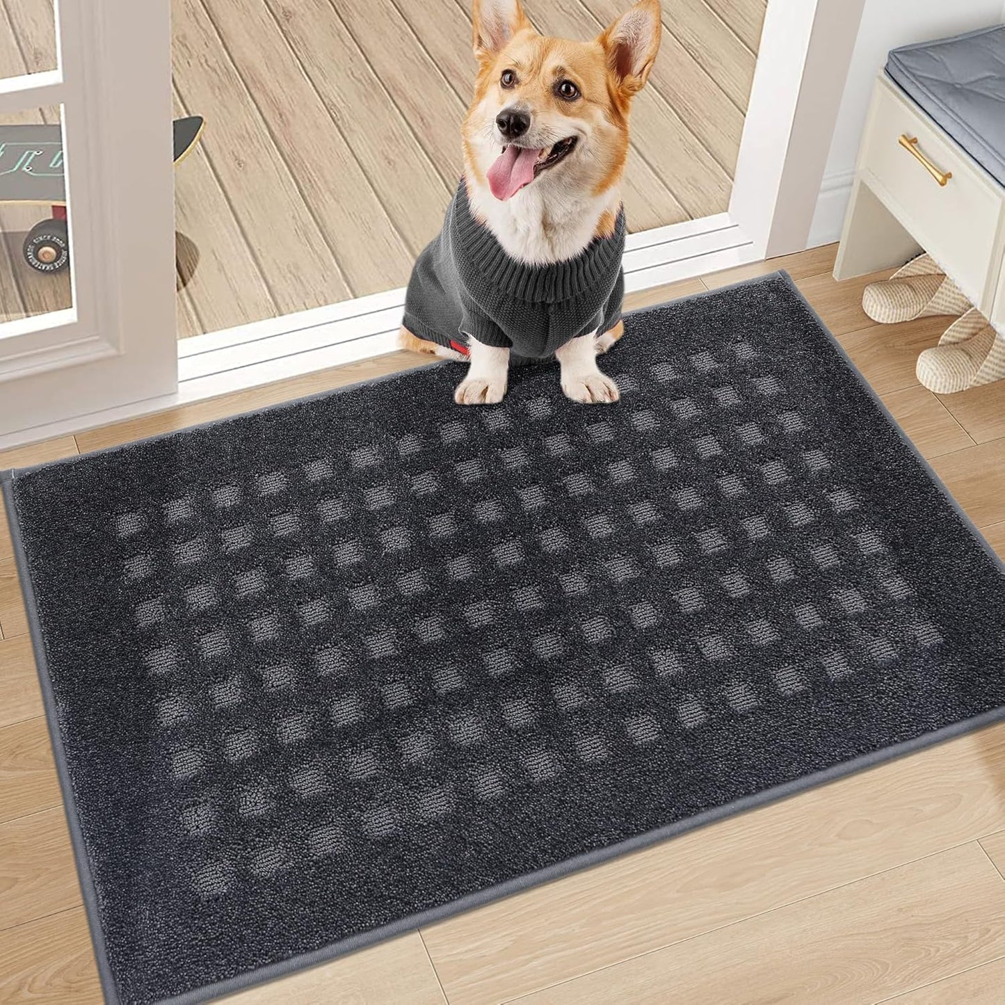BEQHAUSE Dirt Trapper Door Mats 20"x32", Non-Slip Waffle Doormat Indoor Entrance Low-Profile, Dirt Resist and Absorbent Entryway Rugs Washable Inside Welcome Floor Mat for Front Back Door, Beige