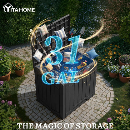YITAHOME 134 Gallon Large Deck Box | Waterproof Resin Outdoor Storage Box with Lock, Doubles as 2-Person Bench Seating for Patio Furniture Cushions,Garden Tools &