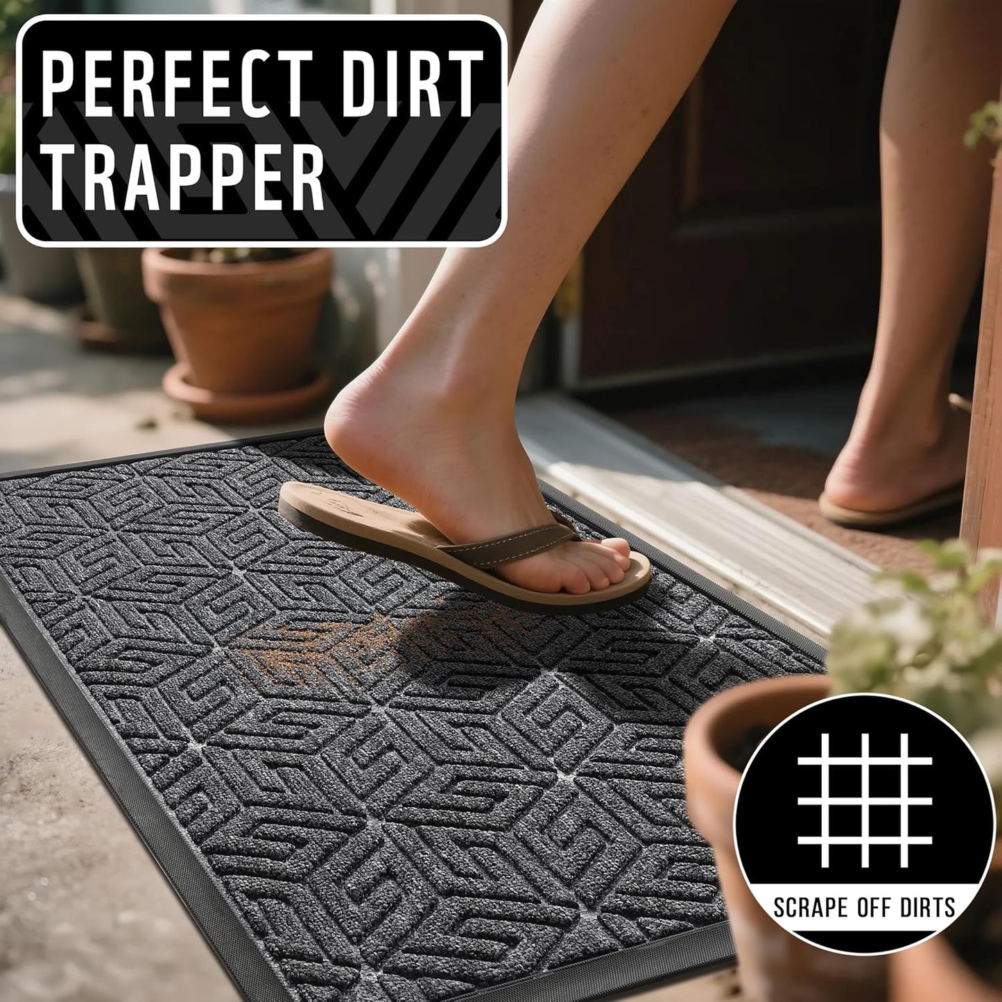 Yimobra Doormat Outdoor Entrance 29.5x17, All-Weather Waterproof Outdoor Mats for Front Door, Non Slip Welcome Door Mat for Patio Proch Outside Entryway Indoor, Black