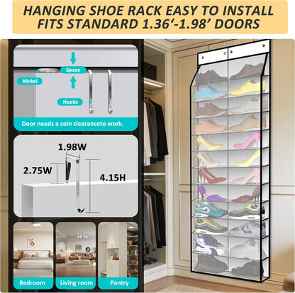 Kotkn 24-Pair Over Door Shoe Organizer for Family & Kids, Double Sided | Hanging Storage for Sneakers, Boots, Toys & Room Organization-Graphite Gray