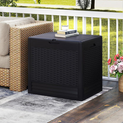 Tangkula 25 Gallon Waterproof Outdoor Storage Box with Lockable Lid | PP Resin, Wicker Patterned, Indoor Outdoor Use, Portable, Versatility, for Deck, Pool, Patio Cushions, Garden Tools