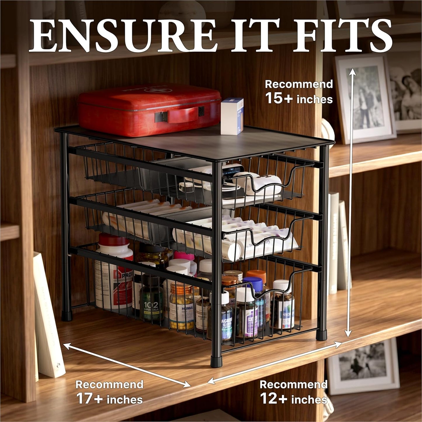 Simple Houseware Stackable 2 Tier Sliding Basket Organizer Drawer, Chrome