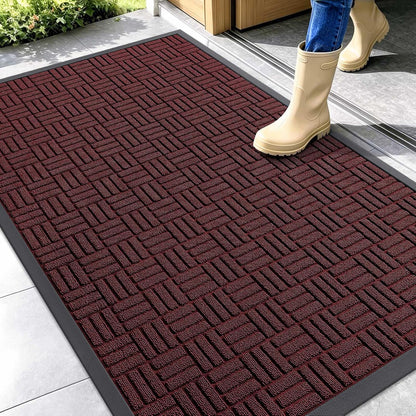 OLANLY Front Door Mat Outside Entrance 29.5x17, Absorbent, Heavy Duty Sturdy Natural Rubber Doormat Indoor Outdoor, Stain and Fade Resistant, Non-Slip Backing Low Profile Floor Mat for Entryway, Grey