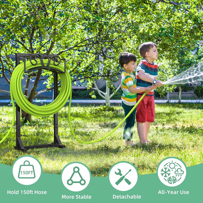 Garden Hose Holder Reel, Upgraded Metal Hose Reels Holds 150ft Hose, Heavy Duty Freestanding Water Hose Holders, Detachable Hose Storage Hanger for Outside - Fan-Shaped