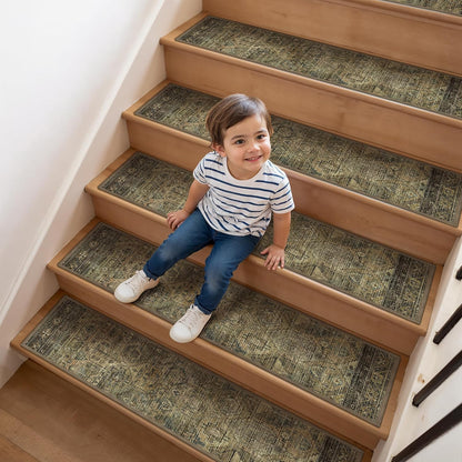 sarben Non Slip Stair Treads for Wooden Steps 15PCS - 8"x30" Indoor Safety Carpet, Edging Mats with TPE Adhesive Backing, Pet and Elderly Friendly Stair Rugs (Taupe) - Colors A