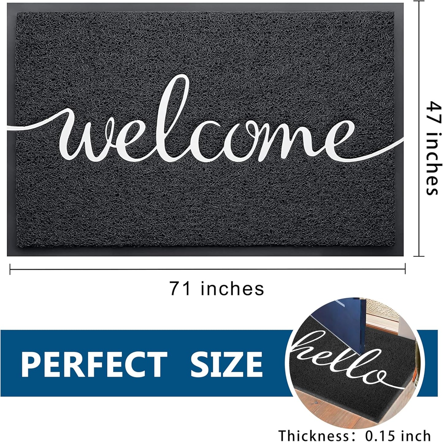 EARTHALL Door Mat Outside Inside Home Doormat, 30"x17.5", Durable Floor Mat Non Slip Mat Ultra Absorb Mud Easy Clean Front Doormat for Garage, Entryway, Patio, High Traffic Areas, Black