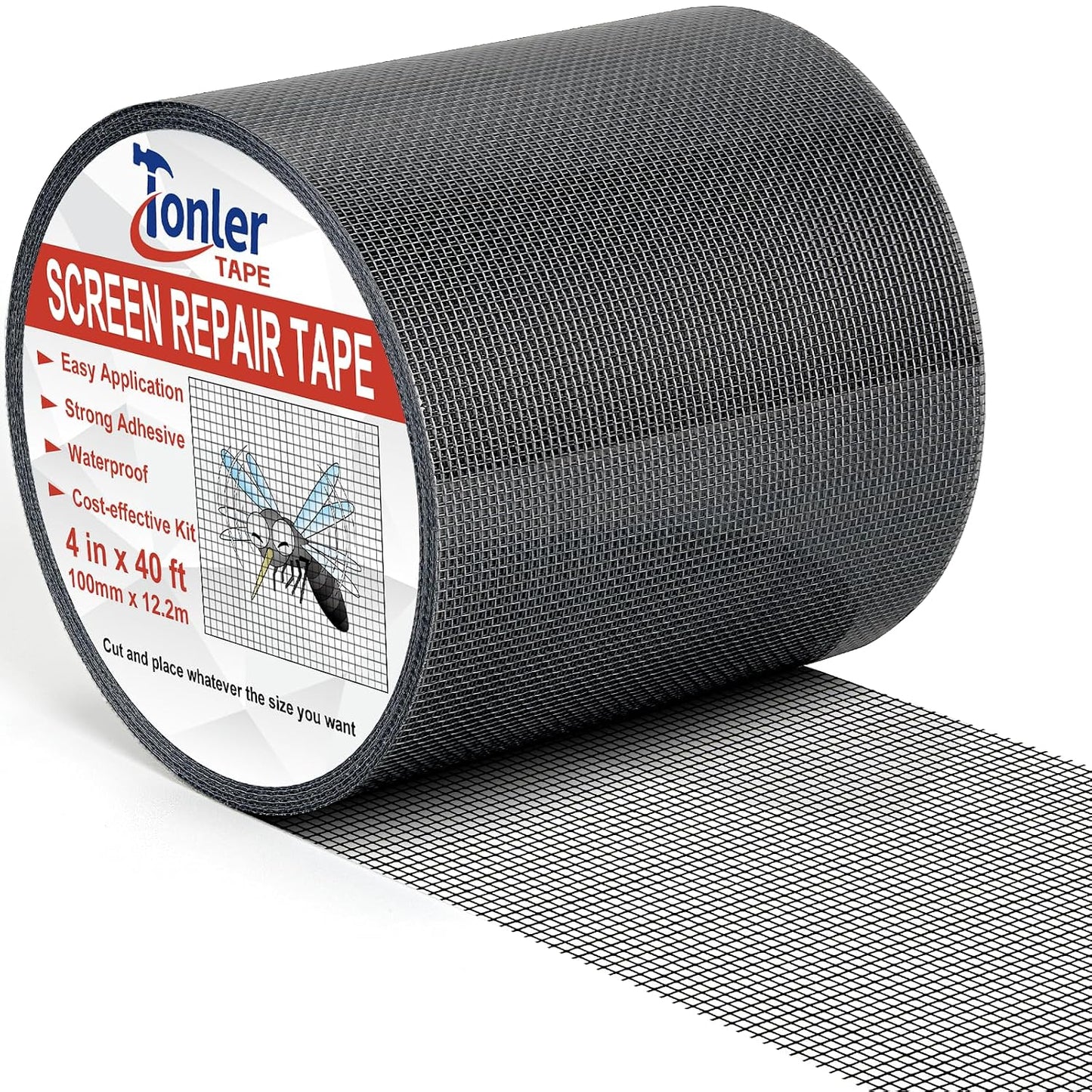 Window Screen Repair Tape 2 in x 40 FT Fiberglass Strong Adhesive Screen Patch, Waterproof Mesh Repair Kit for Window & Door Screen Holes Tears - Gray
