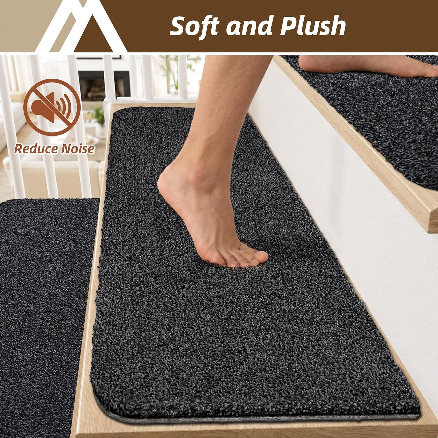 COSY HOMEER Stair Treads for Wooden Steps Non-Slip Carpet Mat,4pcs,Brown | Cut to Size,Peel and Stick,Washable,Residue Free,Self Adhesive,Stair Runner for Kid Elder Pet,28“x9”Carpet Stair Treads