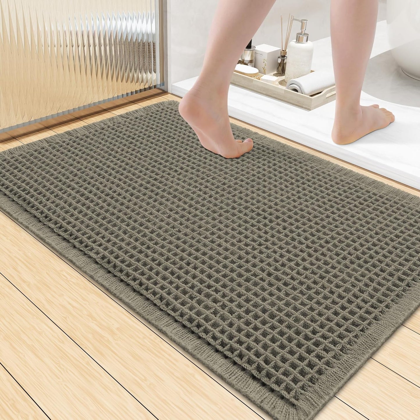 Smiry Waffle Bath Mat 30x20, Extra Soft Absorbent Bathroom Rugs, Non Slip Machine Washable Quick Dry Bath Rugs for Bathroom Floor, Tub, Shower, Home Decor Accessories, Brown