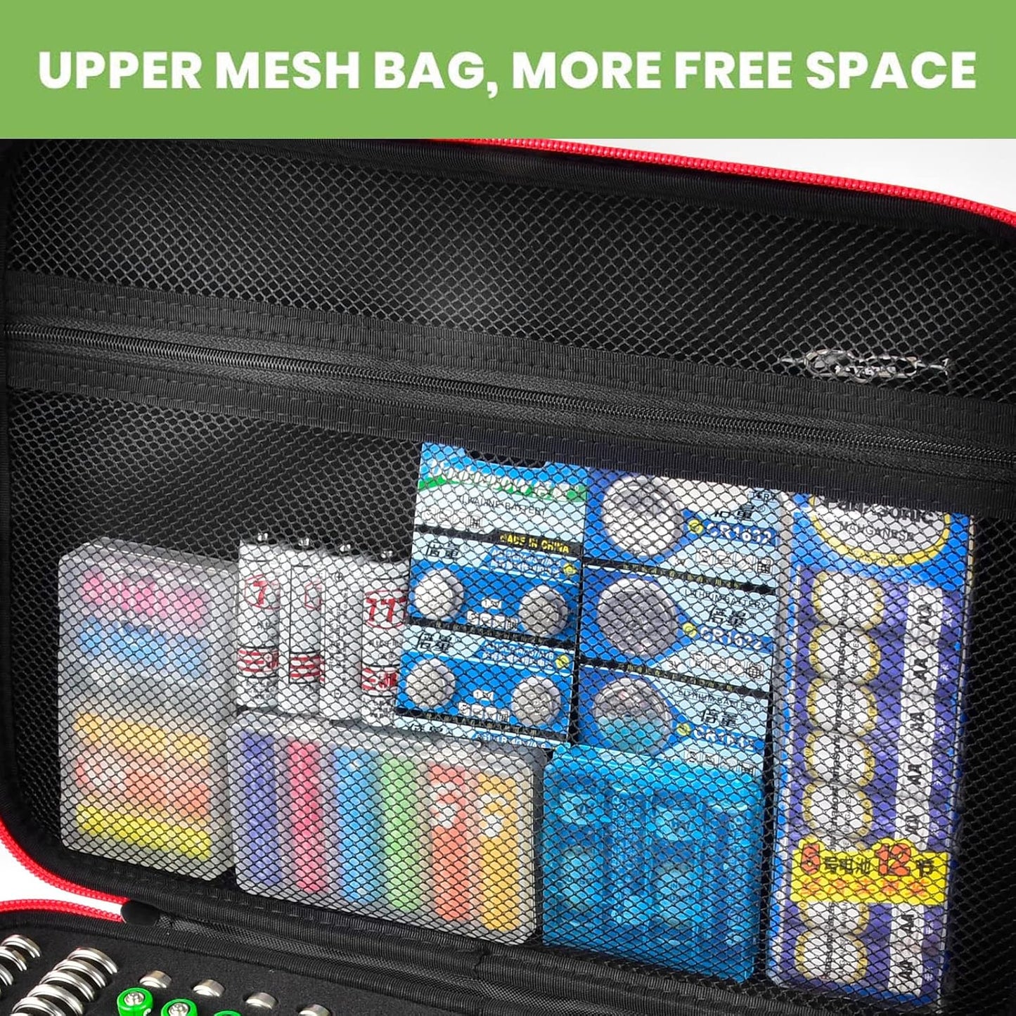 ALKOO 136+ Battery Organizer Storage Case with BT-168 Tester | AA AAA C D 9V & Button Cells Batteries Holder Box, Foam Protection, Home / Garage / Drawer Organization, Case Only, Red