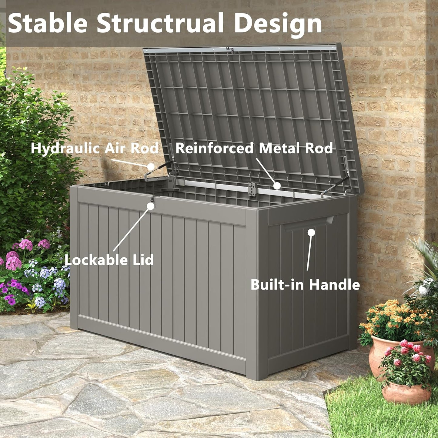 KAMABOKO 31 Gallon Outdoor Storage Box, Resin Deck Boxes Indoor and outdoor, Waterproof Storage Box Lockable Lid for Garden Tools, Package Delivery, Pool Supplies, Patio Cushions, Black