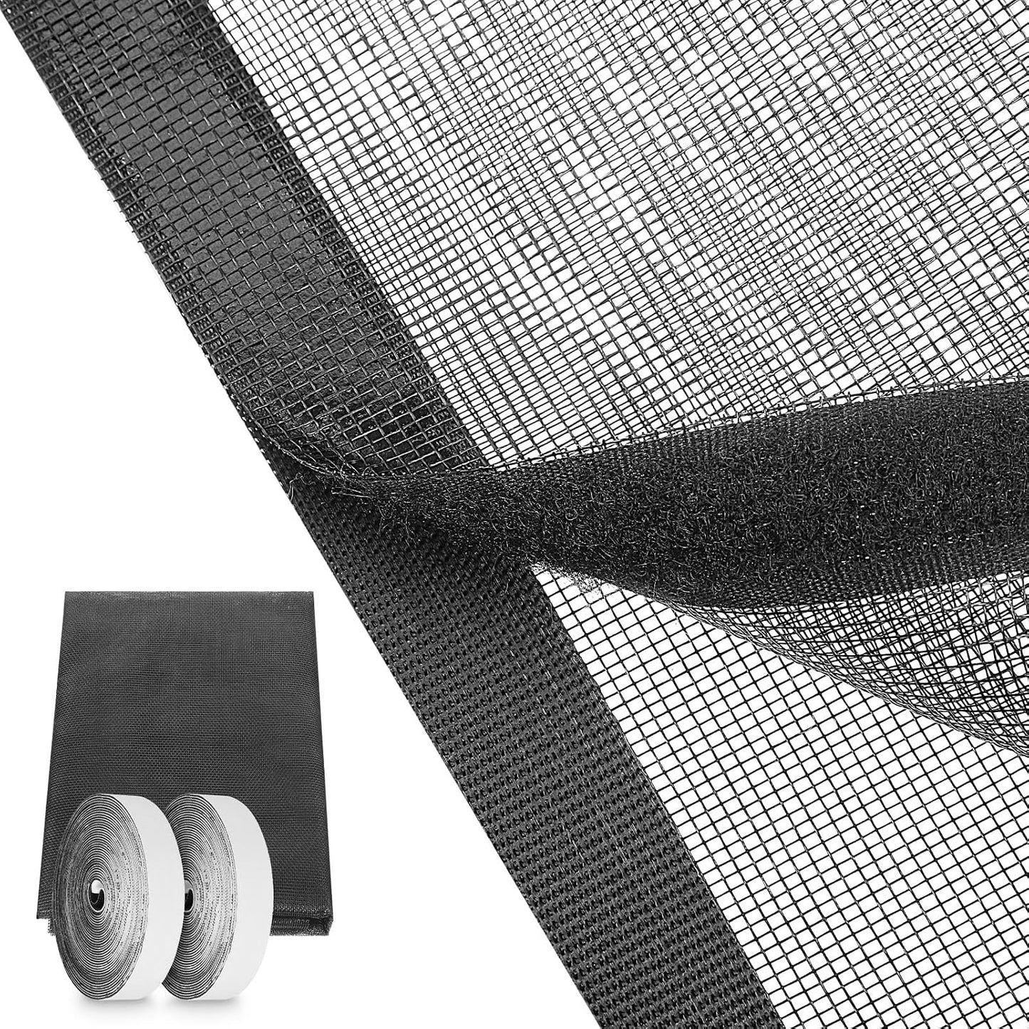47.2 x 78.7 inch Window Screen with 23 Feet Black Upgraded Hook and Loop Adhesive Edging Frame Free Cutting DIY Self-Adhesive Window Screen Mesh Curtain Replacement