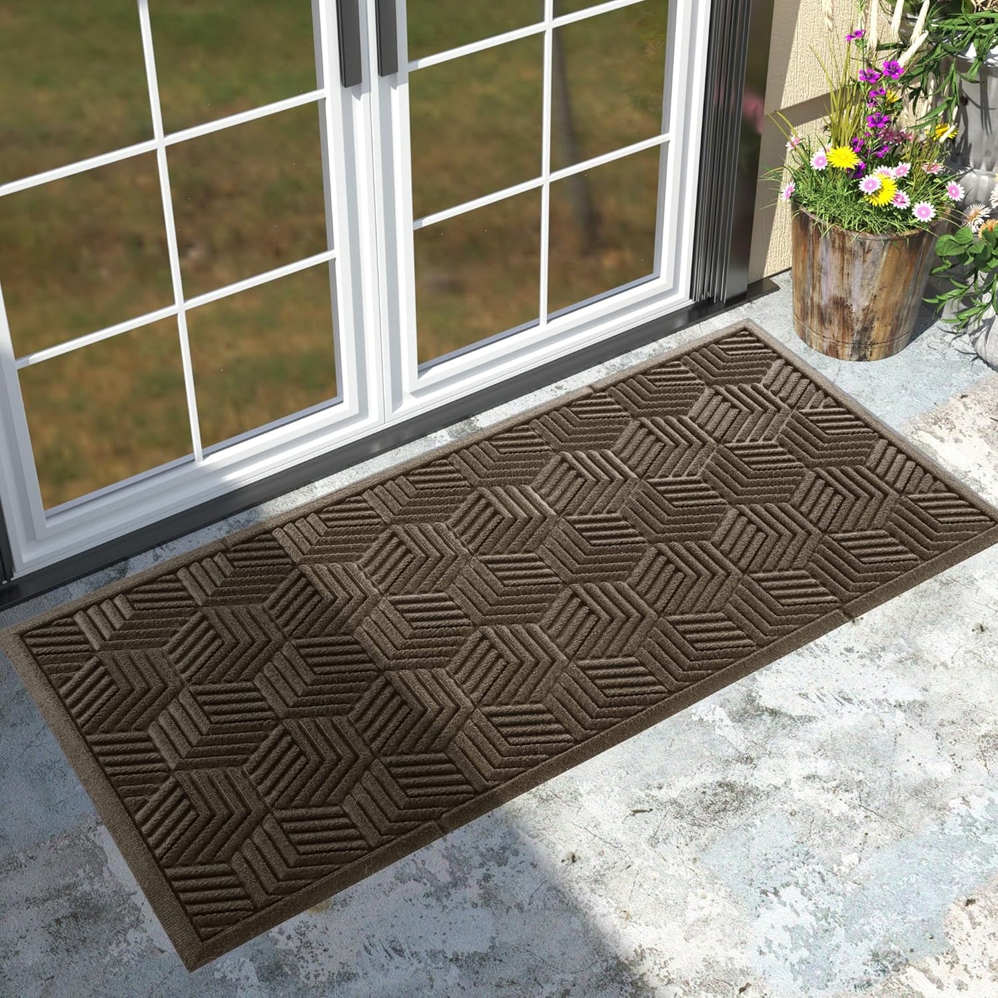 Yimobra Front Door Mat, All-Season Waterproof Outdoor Mat for Entrance with Drainage Holes, Heavy Duty Non-Slip Doormat for Garage Patio Entryway Indoor, 29.5x17, Red