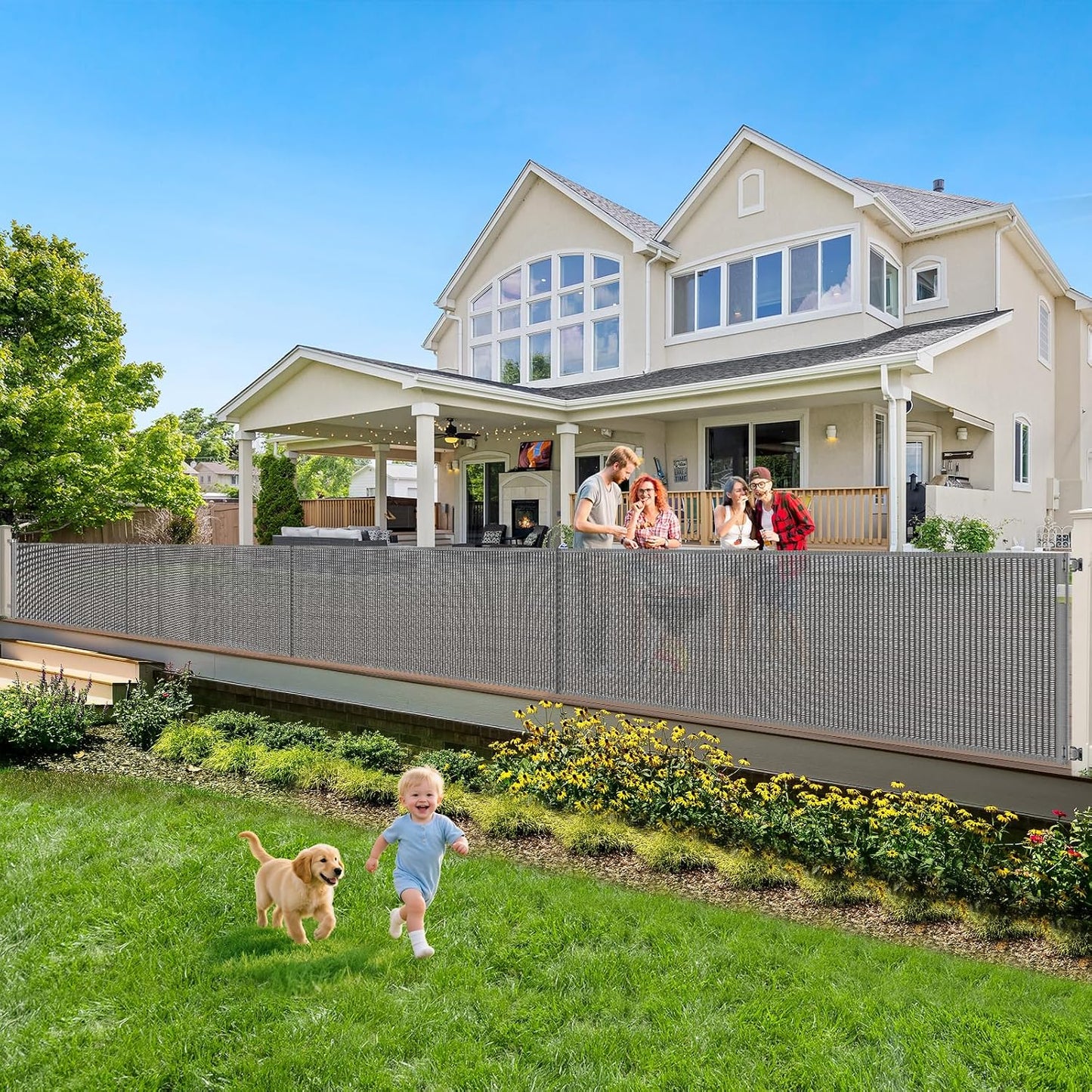 Reinforced 55" Wide Retractable Baby Gates with Reinforced Strips, Indoor/Outdoor Retractable Dog Gate for Doorway Prevent Bottom Drilling Through, No Bottom Bar Safety Mesh Baby Gate for Stair, Black