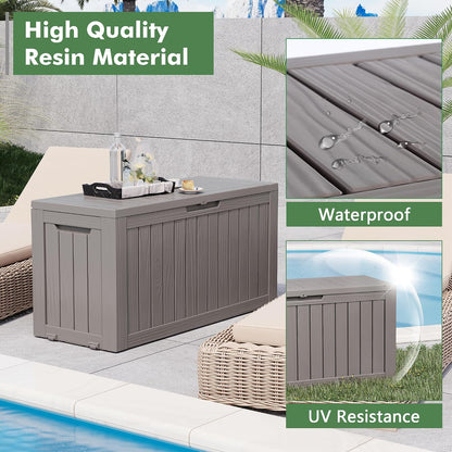 Outdoor Storage Box, 45 Gallon Deck Box with Lockable Lid, Waterproof Resin Storage Bin for Cushions, Garden Tools, Patio Furniture, Grey