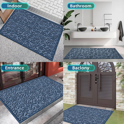 Bulijojo Sturdy Front Entrance Doormats,Durable Heavy Duty Welcome Mat,Thick Absorbent Natural Rubber Non Slip Mat,Easy Clean Entryway Mat 17x30 Inch Leaves Green