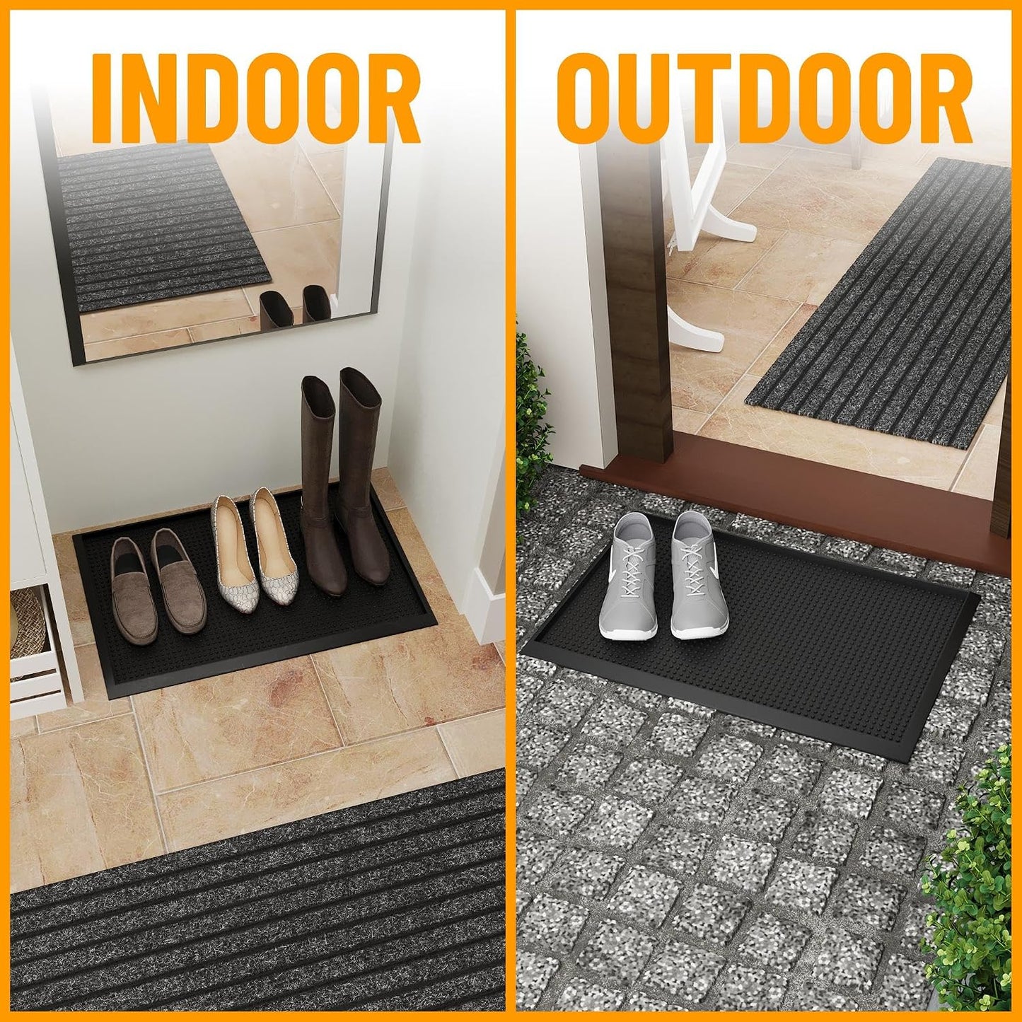 Ottomanson Indoor/Outdoor Boot Tray Non-Slip Rubber 16" x 32" Modern Entryway Mat for Entryway, Patio, Backyard, Garage, 16" x 32", Black