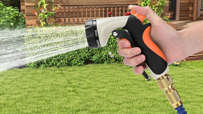 Garden Hose Nozzle, Heavy Duty Metal Water Nozzle with 8 Adjustable Spray Patterns, High Pressure Ergonomic Flow Control for Watering Plants, Lawns, Washing Cars, Pets, Black with Green