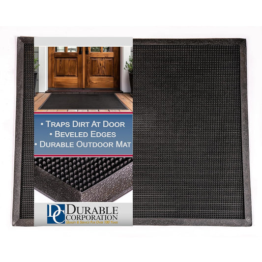 Durable Corporation Heavy Duty Rubber Fingertip Entrance Mat, Outdoor Doormat with Dirt Trapping Surface, Non-Slip Rubber Door Mat, Black, 32" x 39"