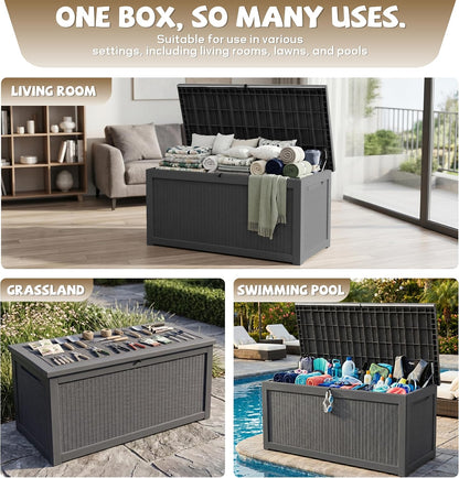 EasyUp 35 Gallon Outdoor Storage Box, Outdoor Deck Boxes for Garden Tools Equipment,Cushions and Patio Storage,Lockable and Resin,Easy to Install(Black)