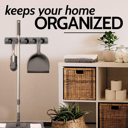 Zulay Home Mop and Broom Organizer Wall Mount - Easy to Install Mop and Broom Holder Wall Mount for Storing Cleaning Supplies - Organizer Utility Racks Mop Holder and Broom Hanger (3 Slots, White)
