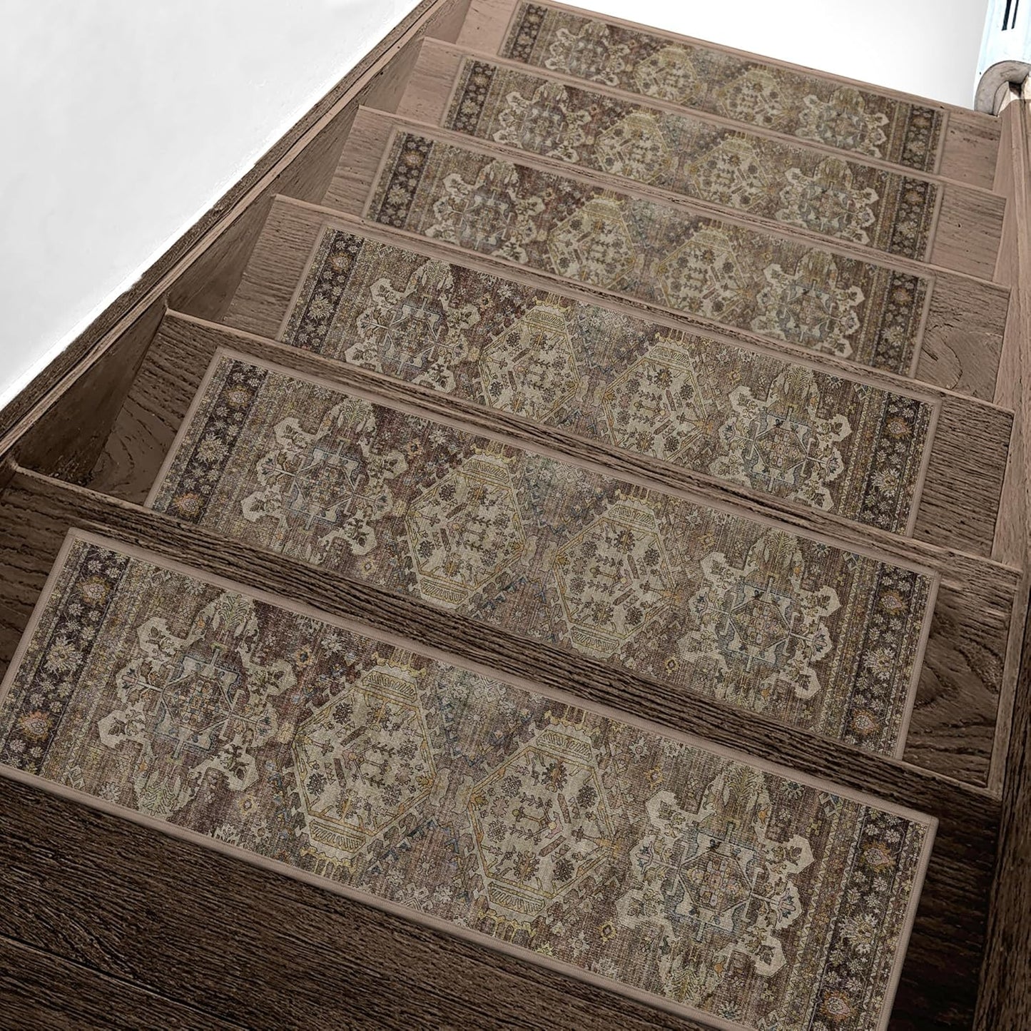 sarben Non Slip Stair Treads for Wooden Steps 15PCS - 8"x30" Indoor Safety Carpet, Edging Mats with TPE Adhesive Backing, Pet and Elderly Friendly Stair Rugs (Taupe) - Colors B