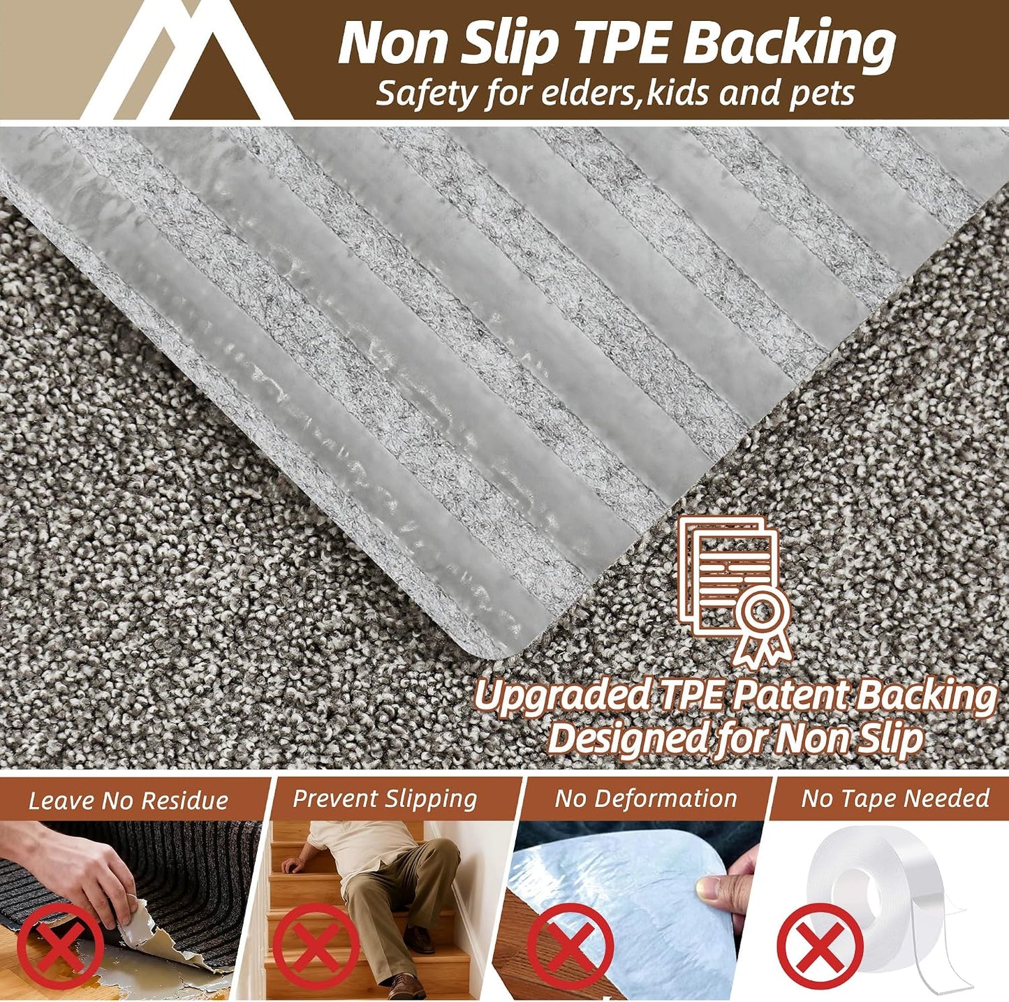 COSY HOMEER Stair Treads for Wooden Steps Non-Slip Carpet Mat,4pcs,Brown | Cut to Size,Peel and Stick,Washable,Residue Free,Self Adhesive,Stair Runner for Kid Elder Pet,28“x9”Carpet Stair Treads