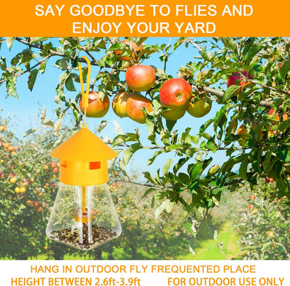 Outdoor Fly Traps with Natural Fruit Fly Bait Refill,Reusable Fruit Flies Trap Jar for Fruit and Vegetable Garden(Only Catch Fruit Trees and Melon Vines Fly)
