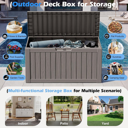 Outdoor Storage Box, 31 Gallon Resin Deck Boxes Outdoor Waterproof For Patio Furniture, Garden Tools, Pool Supplies, Lockable And UV Resistant (Rattan Gray)