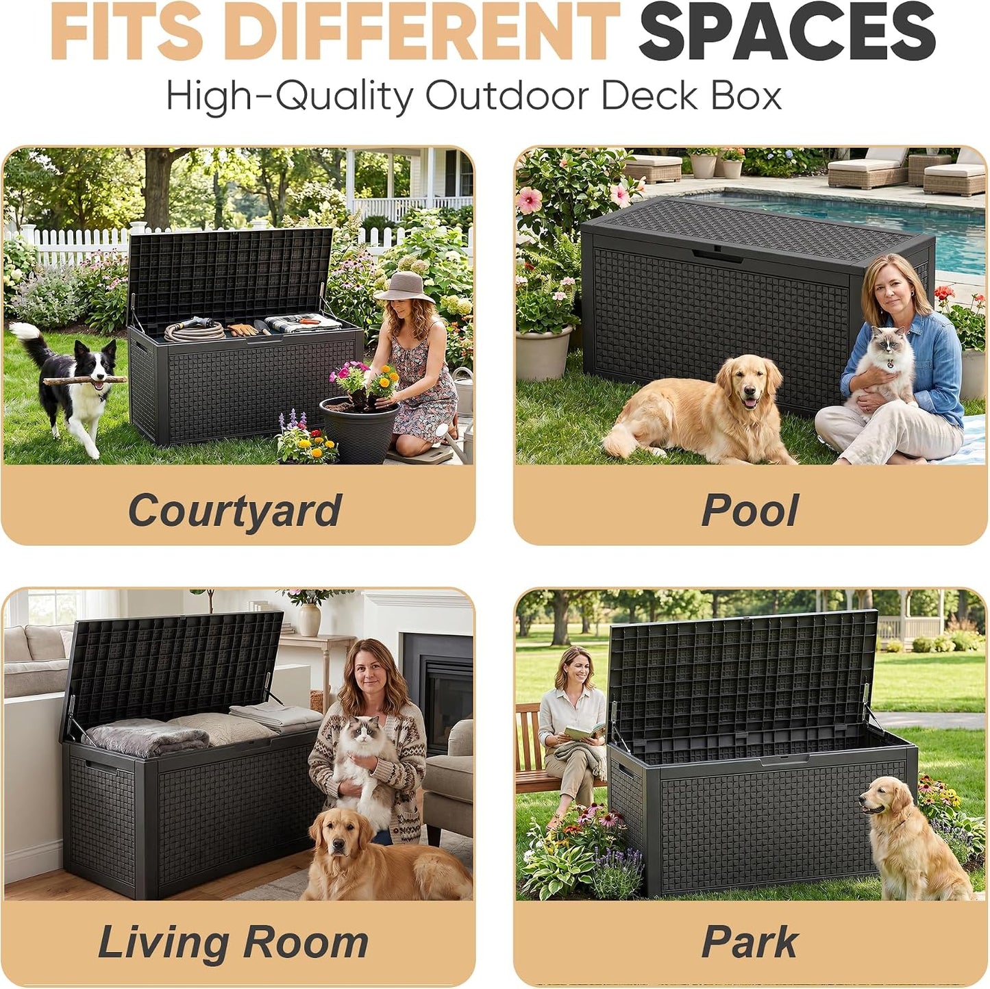 EasyUp 33 Gallon Resin Deck Box Waterproof, UV Resistant Outdoor Storage Box for Delivery, Porch, Patio and Garden, Stripe Black