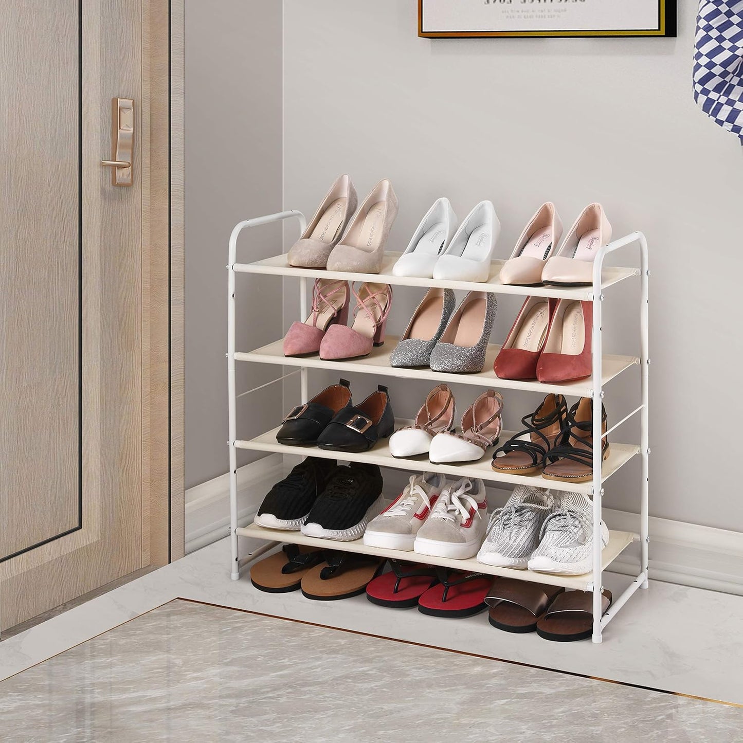 Simple Trending 3-Tier Stackable Shoe Rack, Expandable & Adjustable Shoe Shelf Storage Organizer, Wire Grid, Black