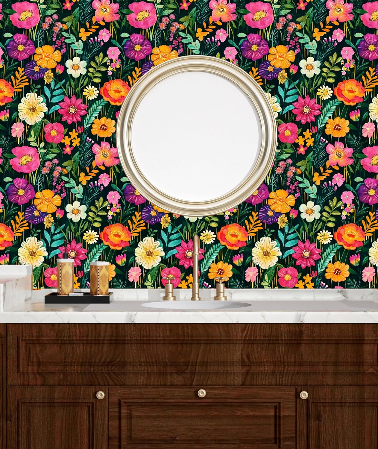 BOKEBEVE Watercolour Floral Peel and Stick Wallpaper Boho Vibrant Contact Paper Renter Friendly Wall Paper for Countertop Cabinet Wall Shelf Liner Removable Blue Colorful 17.5 x 118In