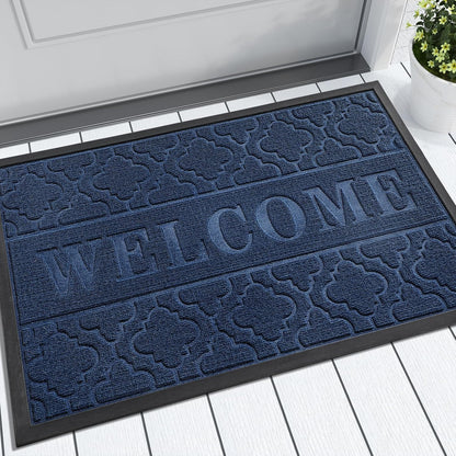 Yimobra Welcome Mat Outdoor Indoor, All-Weather Waterproof Front Door Mat Outside Entrance, Non-Slip Low Profile Porch Patio Doormat, 29.5x17, Black