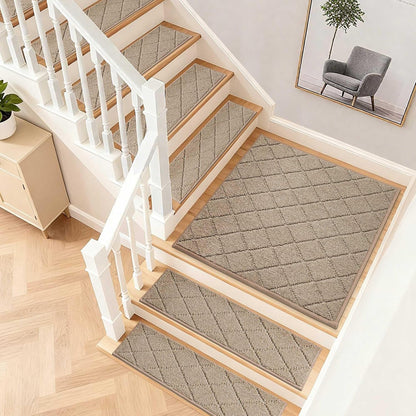 COSY HOMEER Edging Stair Treads Non-Slip Carpet Mat 28inX9in Indoor Stair Runners for Wooden Steps, Edging Stair Rugs for Kids and Dogs, 100% Polyester TPE Backing(4pc, Beige)