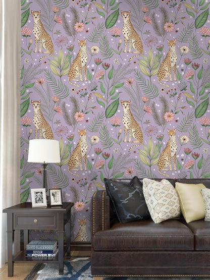Floralplus Peel and Stick Wallpaper Leopard Jungle Removable Wallpaper for Bathroom Renter Friendly Wallpapers Self Adhesive Animal Floral Contact Paper for Accent Wall 17.5 x 118 in