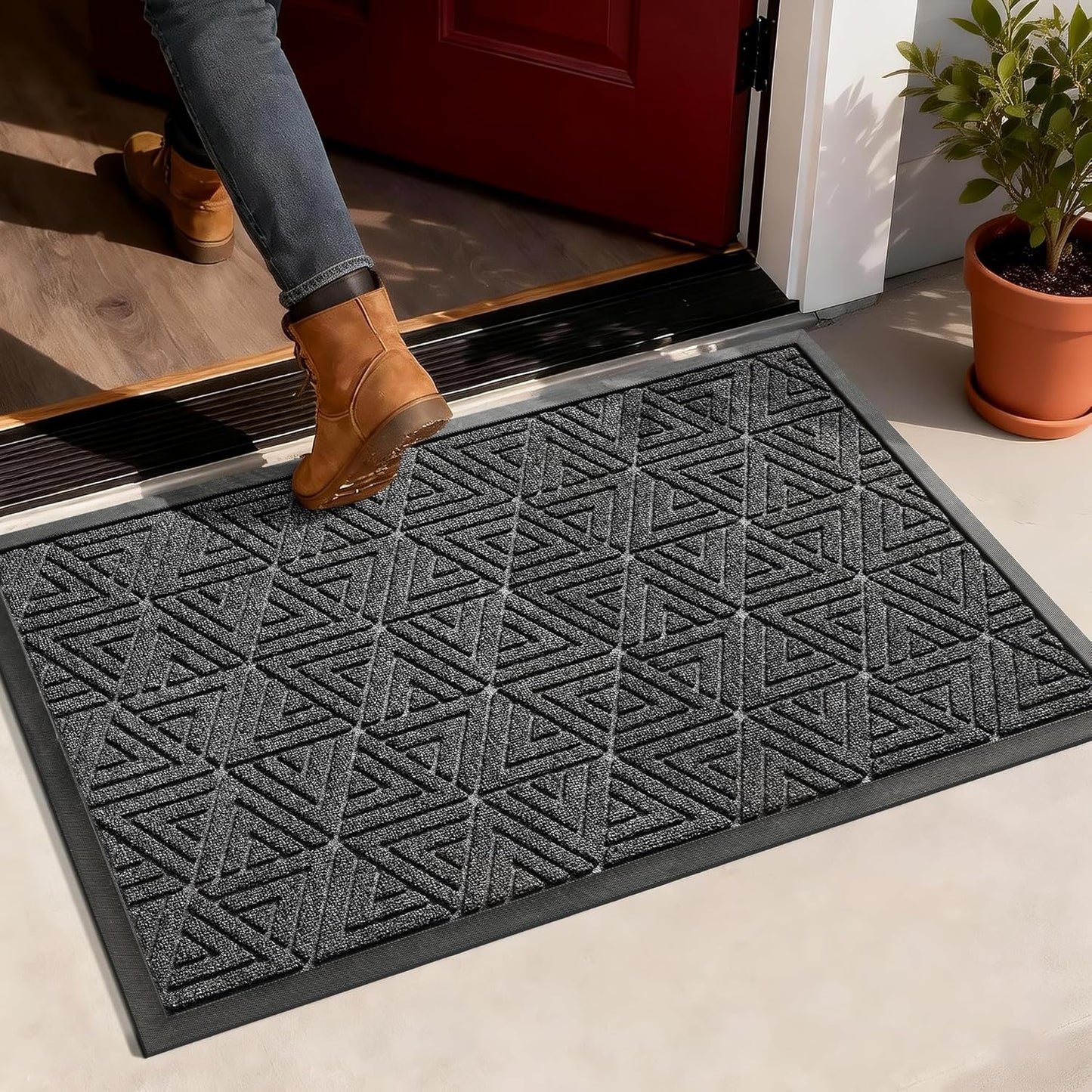 Yimobra Front Door Mat Outside Entrance 29.5x17, Waterproof Heavy Duty Outdoor Mats for Front Door, Non Slip Rubber Entry Mat for Garage Patio Indoor, Grey
