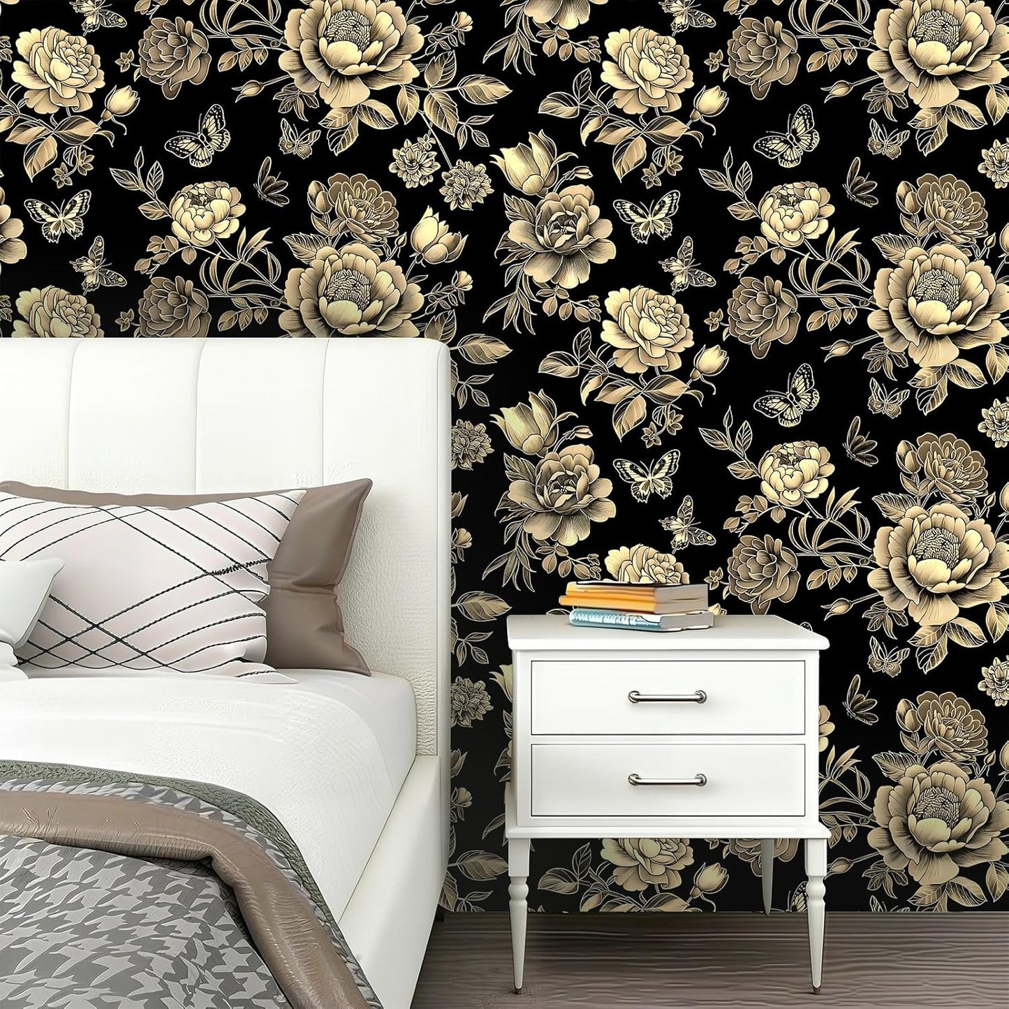 Peel and Stick Wallpaper, Soft Wildflower Botanical Contact Paper, PVC Vinyl Removable Wall Covering, Waterproof Easy-Clean, No Residue Renter Friendly, Neutral Decor, 39.4x17.3 in (Flowers2)