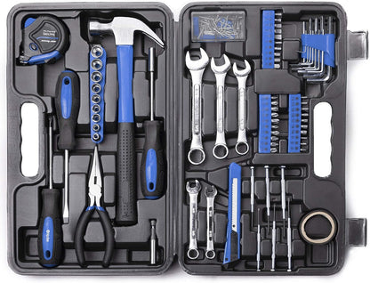 CARTMAN 148-Piece Automotive And Household Tool Set, Blue Repair Kit Case | Versatile tool assortment for car maintenance, home repairs, DIY projects, furniture setup, and daily fixes in a molded case.