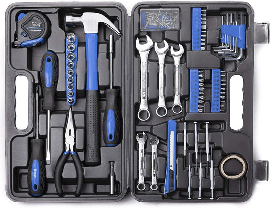 CARTMAN 148-Piece Automotive And Household Tool Set, Blue Repair Kit Case | Versatile tool assortment for car maintenance, home repairs, DIY projects, furniture setup, and daily fixes in a molded case.
