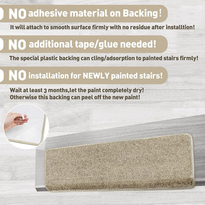 PURE ERA Carpet Stair Treads Tape Free Non Slip Indoor Stair Carpet Stair Protectors Pet-Friendly Non-Slip Skid Resistant Washable Reusable 8" x 30"(2 Pieces,Black)