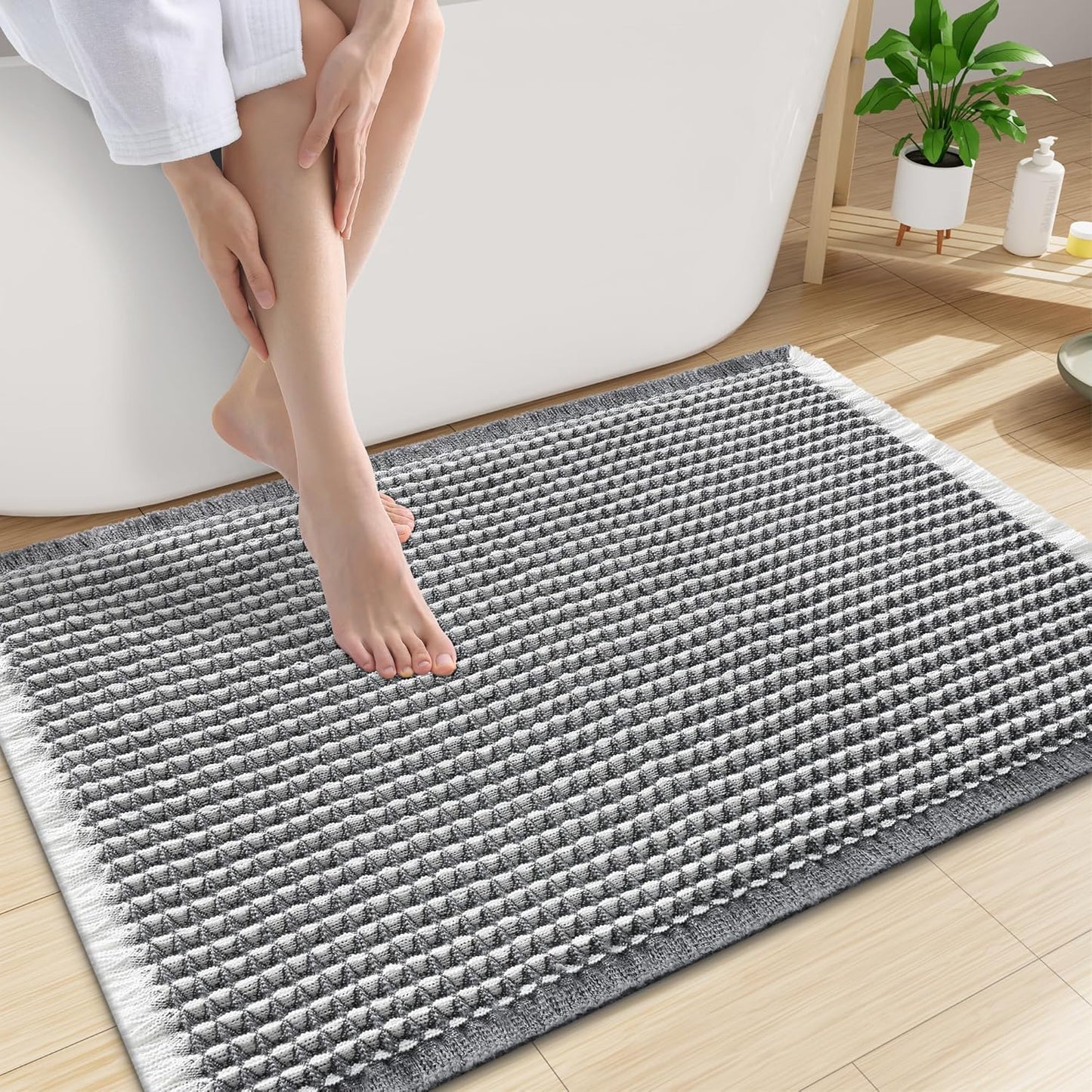 Smiry Waffle Bath Mat 30x20, Extra Soft Absorbent Bathroom Rugs, Non Slip Machine Washable Quick Dry Bath Rugs for Bathroom Floor, Tub, Shower, Home Decor Accessories, Brown