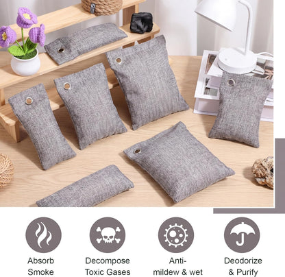Nuanchu 24 Pcs Activated Charcoal Odor Absorber 50g/100g/200g, Air Purifying Bamboo Charcoal Bags, Natural Shoe Odor Absorber, Deodorizer Absorbers for Fresh Car Home Closet Pet Basement Smell(Grey)
