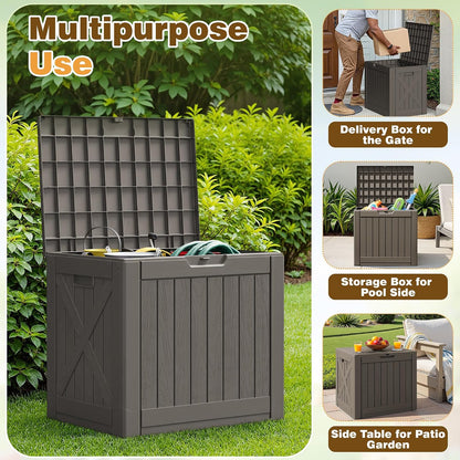 Flamaker Resin Deck Box 120 Gallon Waterproof Large Outdoor Indoor Storage Box Imitation Wood Resin for Patio Furniture Garden Tools and Pool (Black)