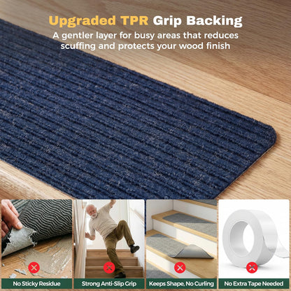 MBIGM 8" X 30" (15 in Pack) Nonslip Carpet Stair Treads Non-Skid Safety Rug Slip Resistant Indoor Runner for Kids Elders & Pets with Reusable Adhesive - Brown - Non Slip Stair Treads Indoor