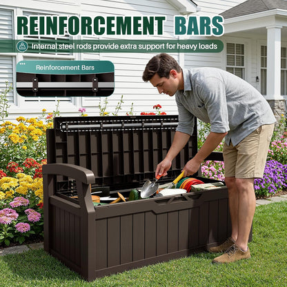 Devoko 80 Gallon Storage Bench Deck Box Lockable for Patio Furniture, Garden Decor and Outdoor Seating for Cushions, Garden Tools and Pool Supplies (Black)