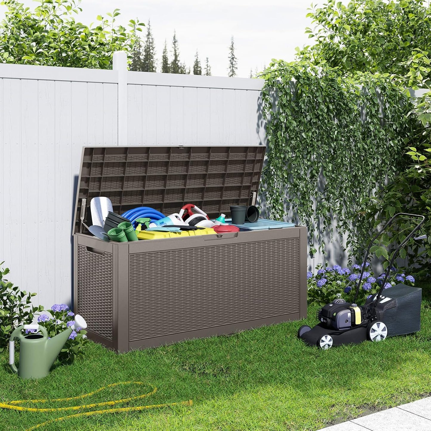 60 Gallon Outdoor Waterproof Storage Box, UV Resistant Resin Deck Box with Built-in Handle, Outdoor Storage Container for Patio Furniture, Garden Tools, Patio Cushions, Black
