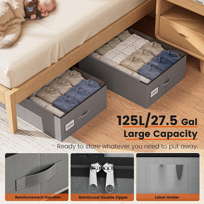 XXXL 78L Under Bed Storage with Wheels, Rolling Storage Containers with Clear Lid & Label, Heavy-Duty Metal Frame, Easy Pull-out, Underbed Storage Bins for Clothes, Shoes, Blankets, and Toys(2PACK)
