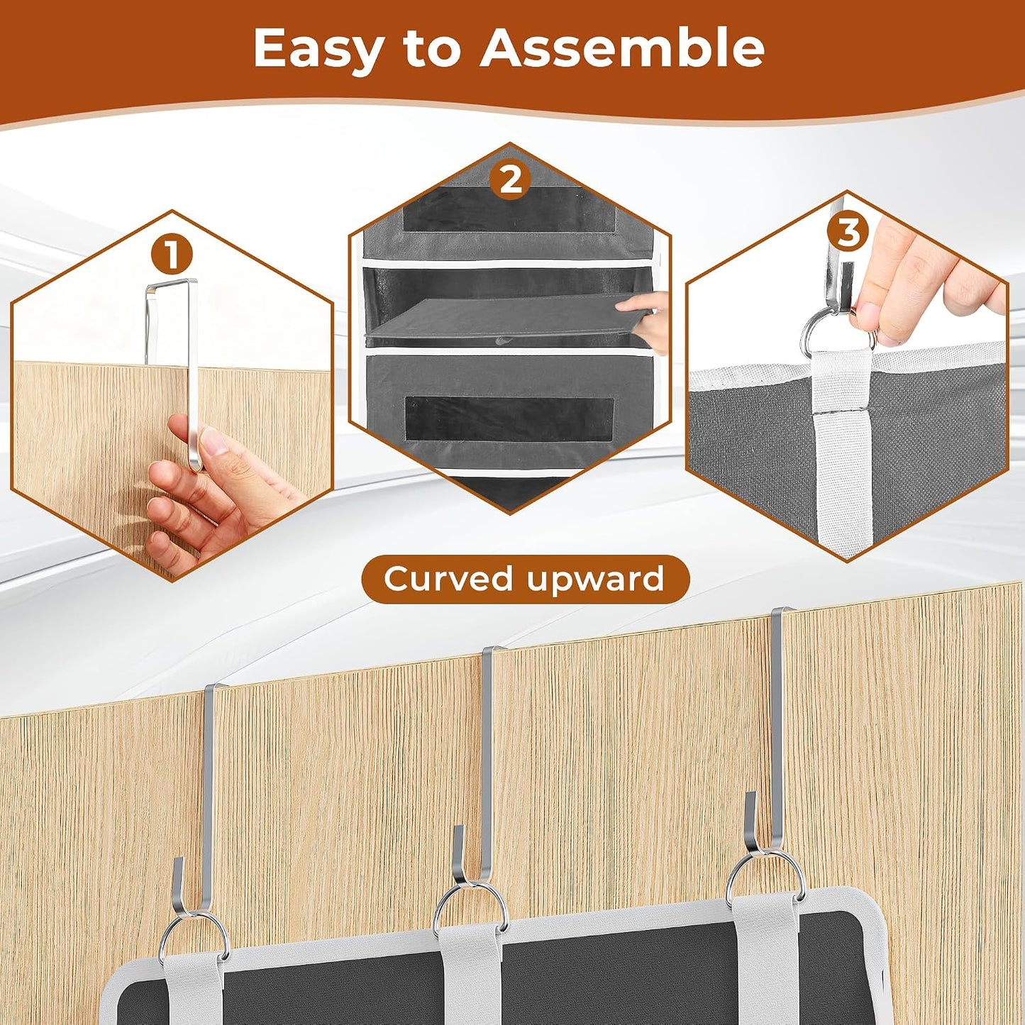 2 Pack 5 Tier Over The Door Organizer - Large Capacity Behind Door Hanging Shelves with 10 Mesh Pockets and Clear Windows, Closet Organizers and Storage for Bathroom, Bedroom, Nursery, Grey